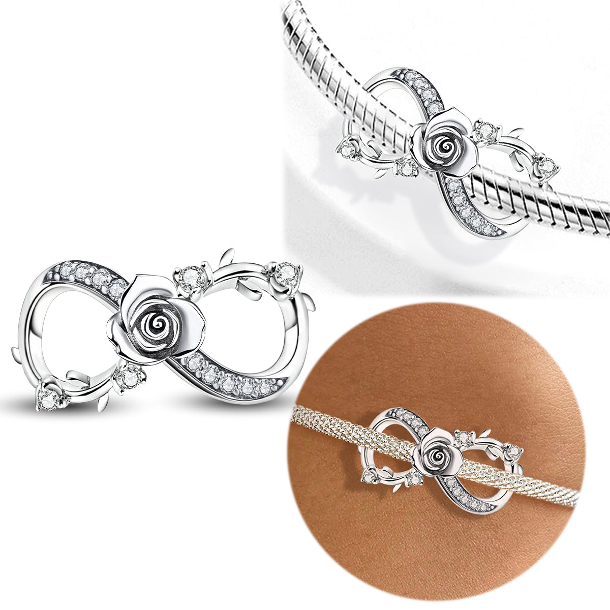 925 Sterling silver rose charm bead