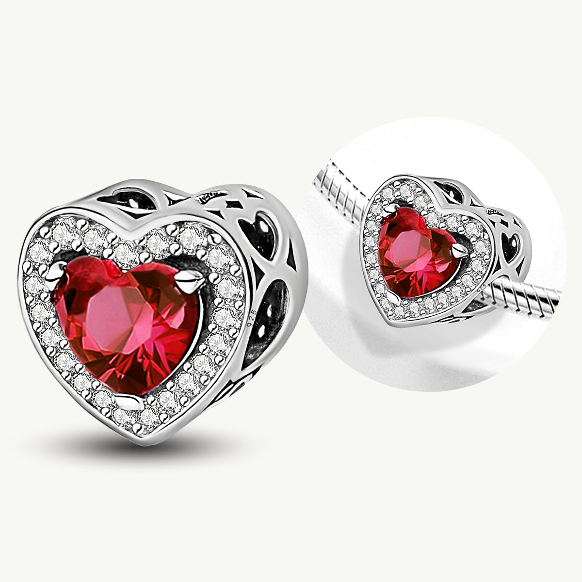 925 Sterling silver heart charm bead