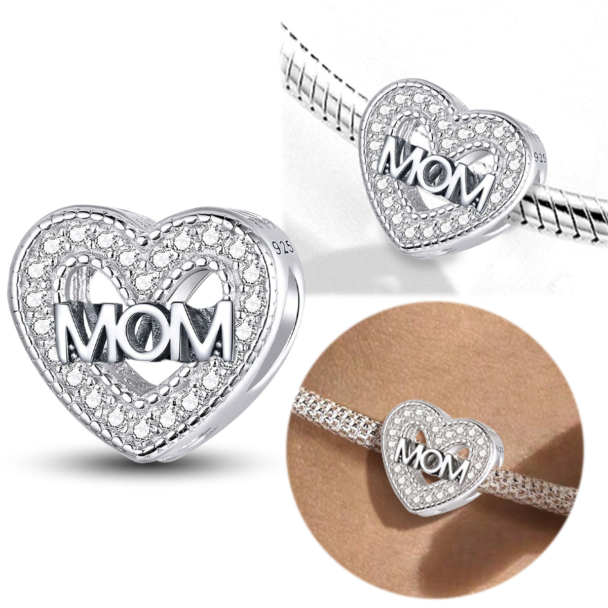 925 Sterling silver heart  charm bead