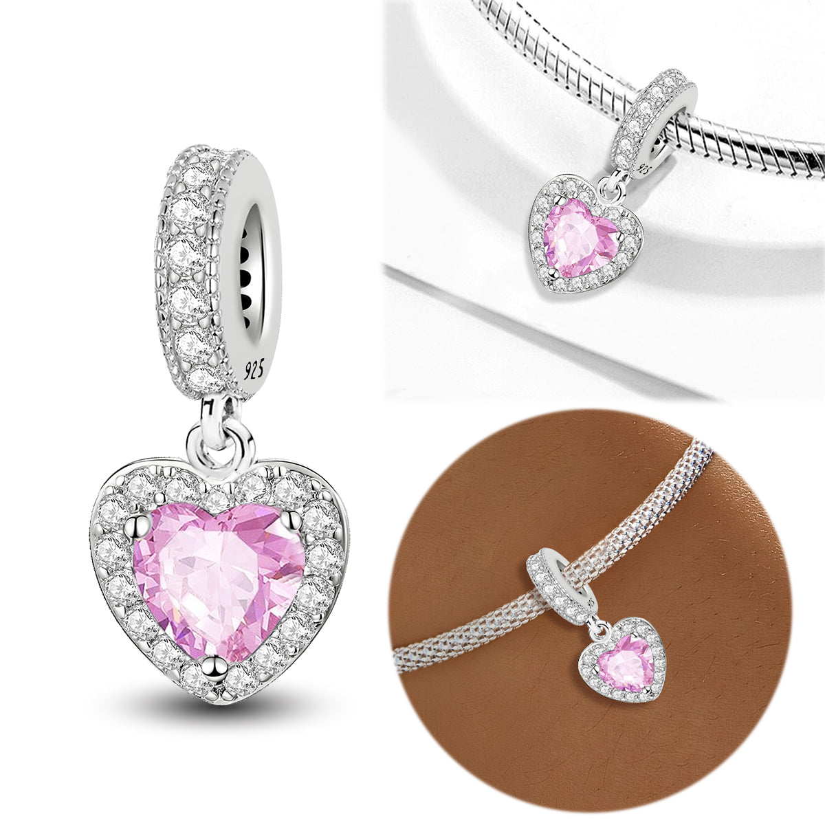 925 Sterling silver heart  charm bead