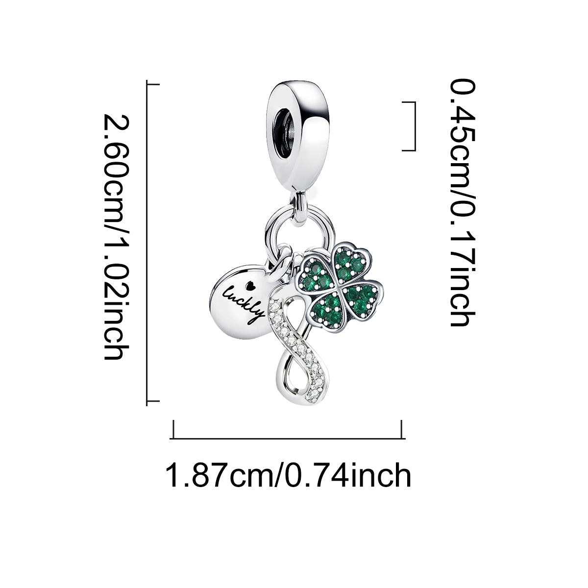 925 Sterling silver four-leaf clover charm bead