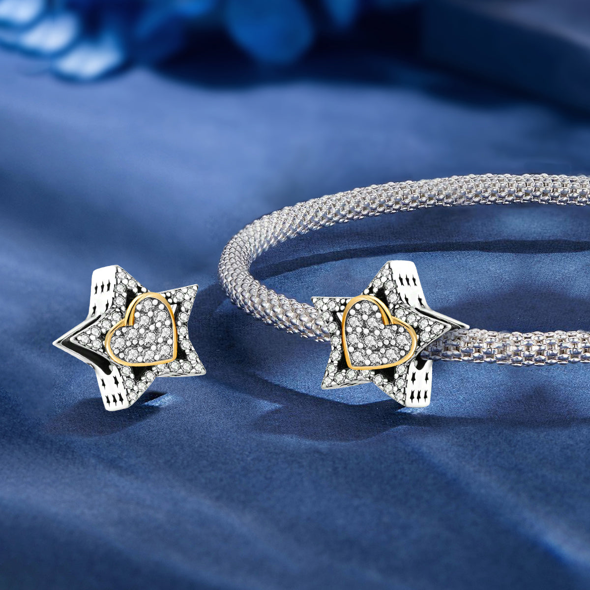 Star-Heart-Beads--Platinum-and-Gold-and-White-Zirconium
