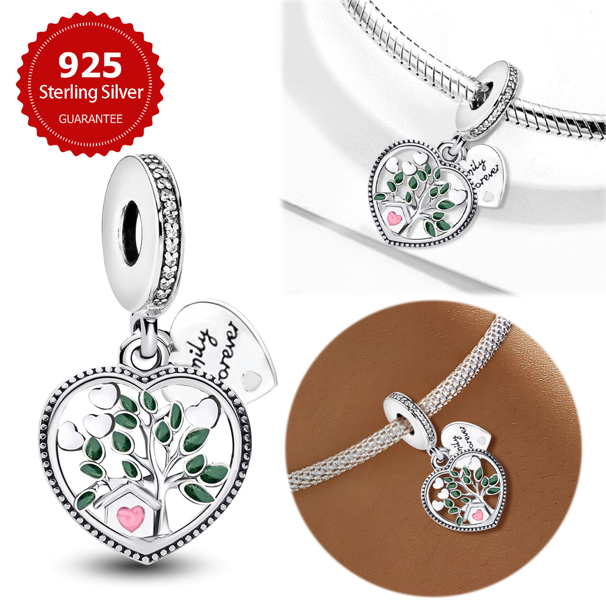 925 Sterling silver heart  charm bead