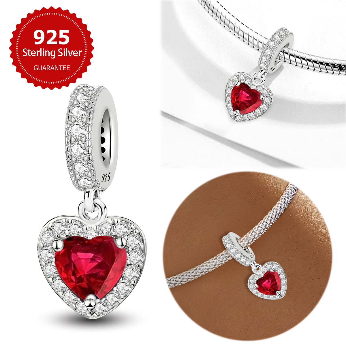 925 Sterling silver heart  charm bead