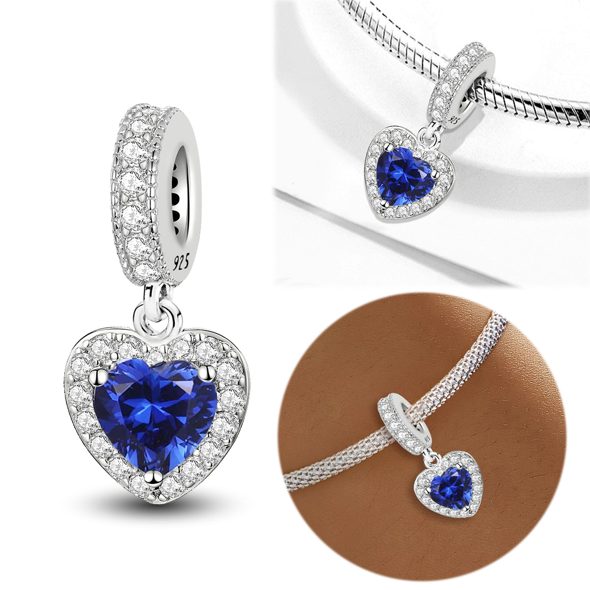 925 Sterling silver heart  charm bead