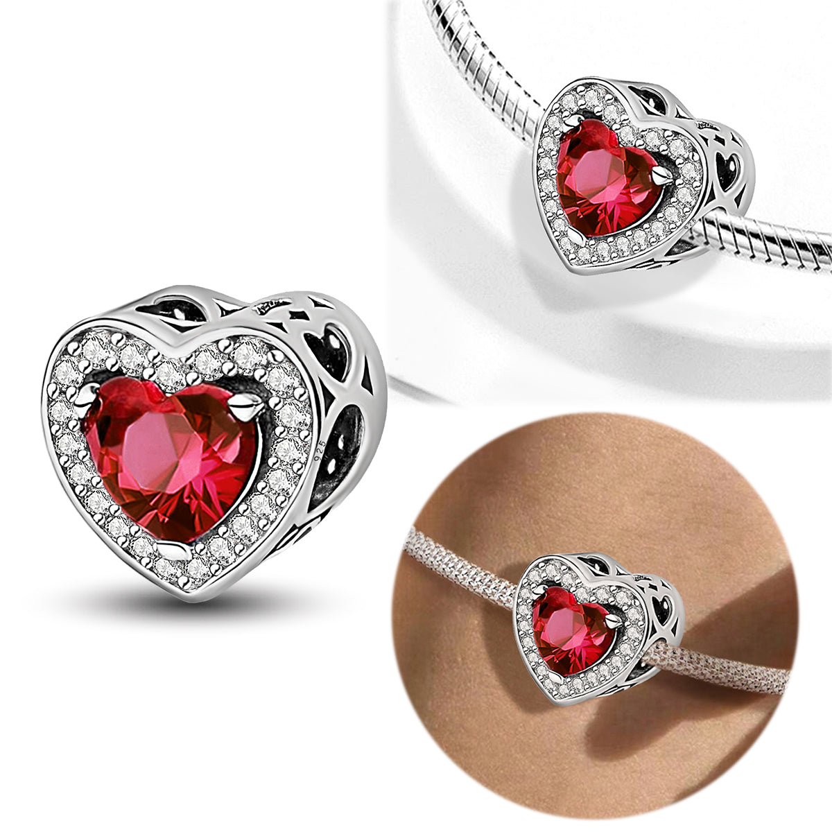 925 Sterling silver heart charm bead