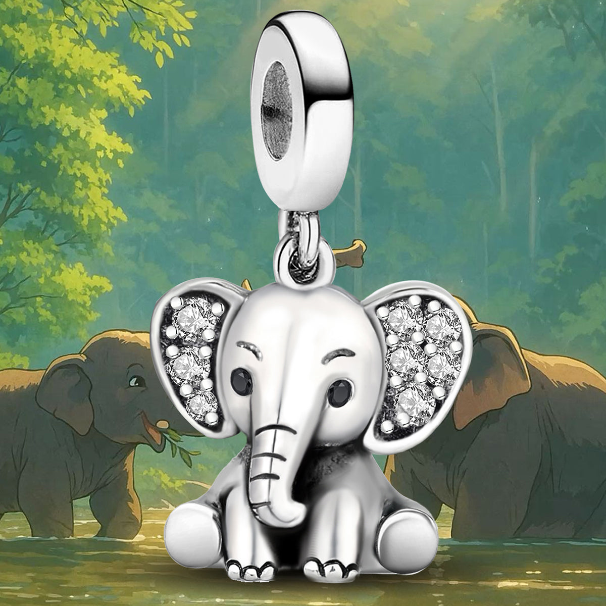 925 Sterling silver elephant charm bead