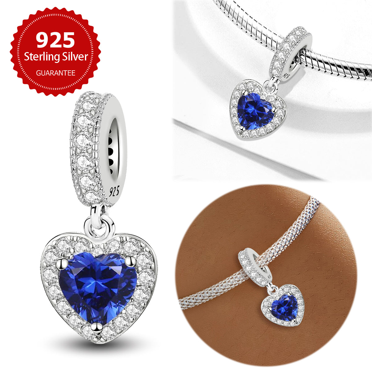 925 Sterling silver heart  charm bead