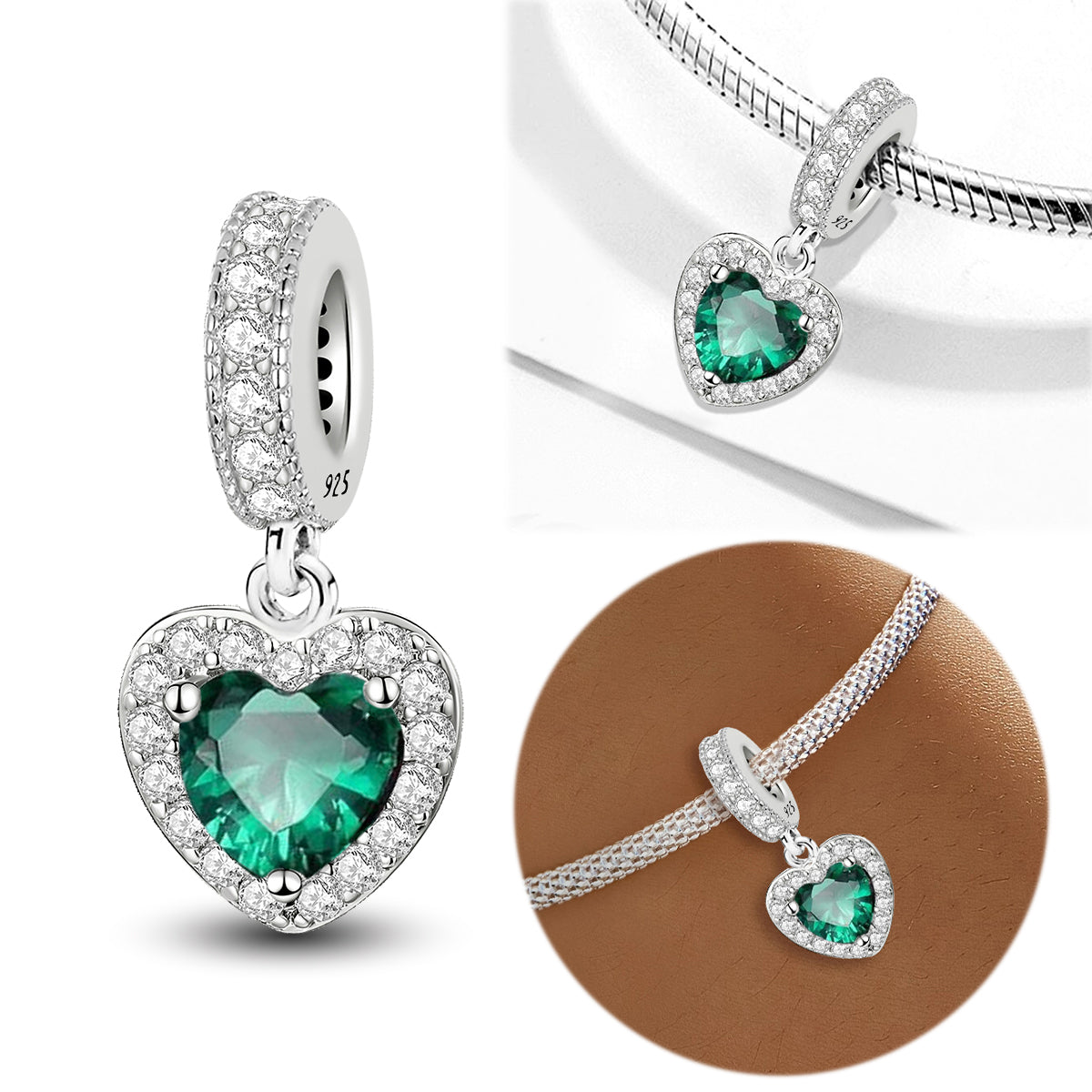 925 Sterling silver heart  charm bead