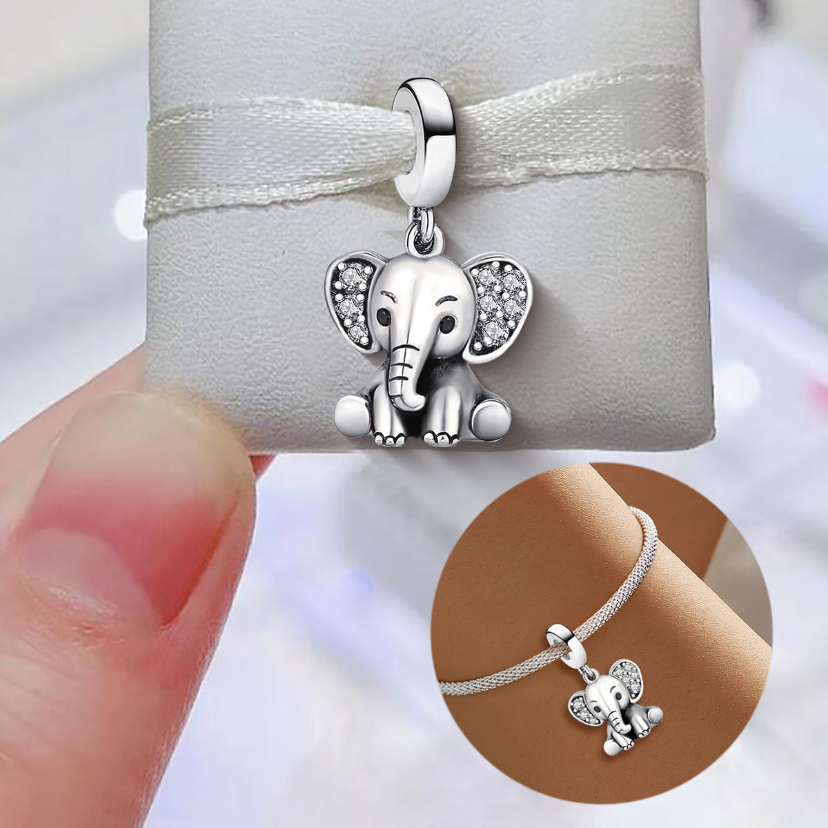 925 Sterling silver elephant charm bead