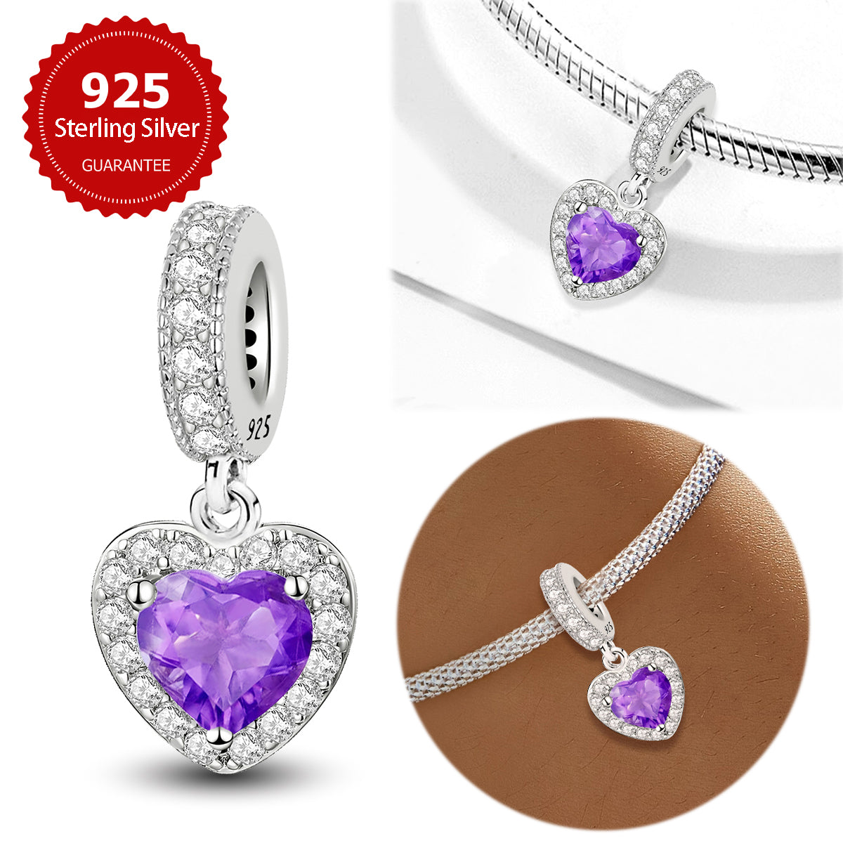 925 Sterling silver heart  charm bead