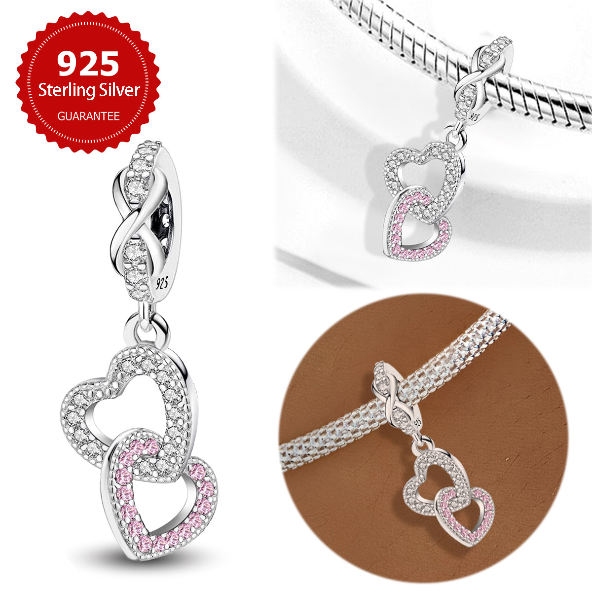 925 Sterling silver heart  charm bead