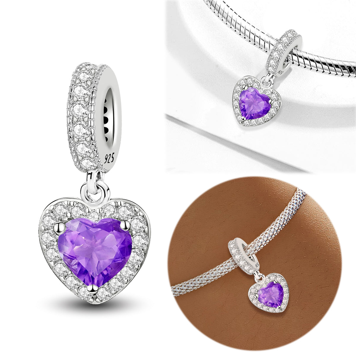 925 Sterling silver heart  charm bead