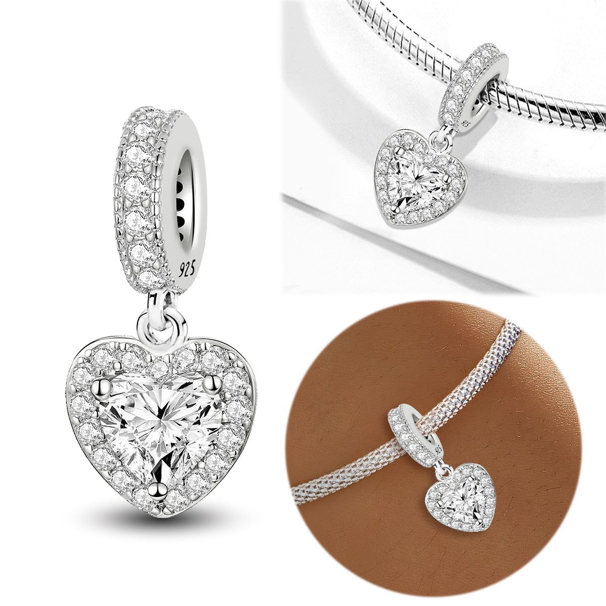 925 Sterling silver heart  charm bead