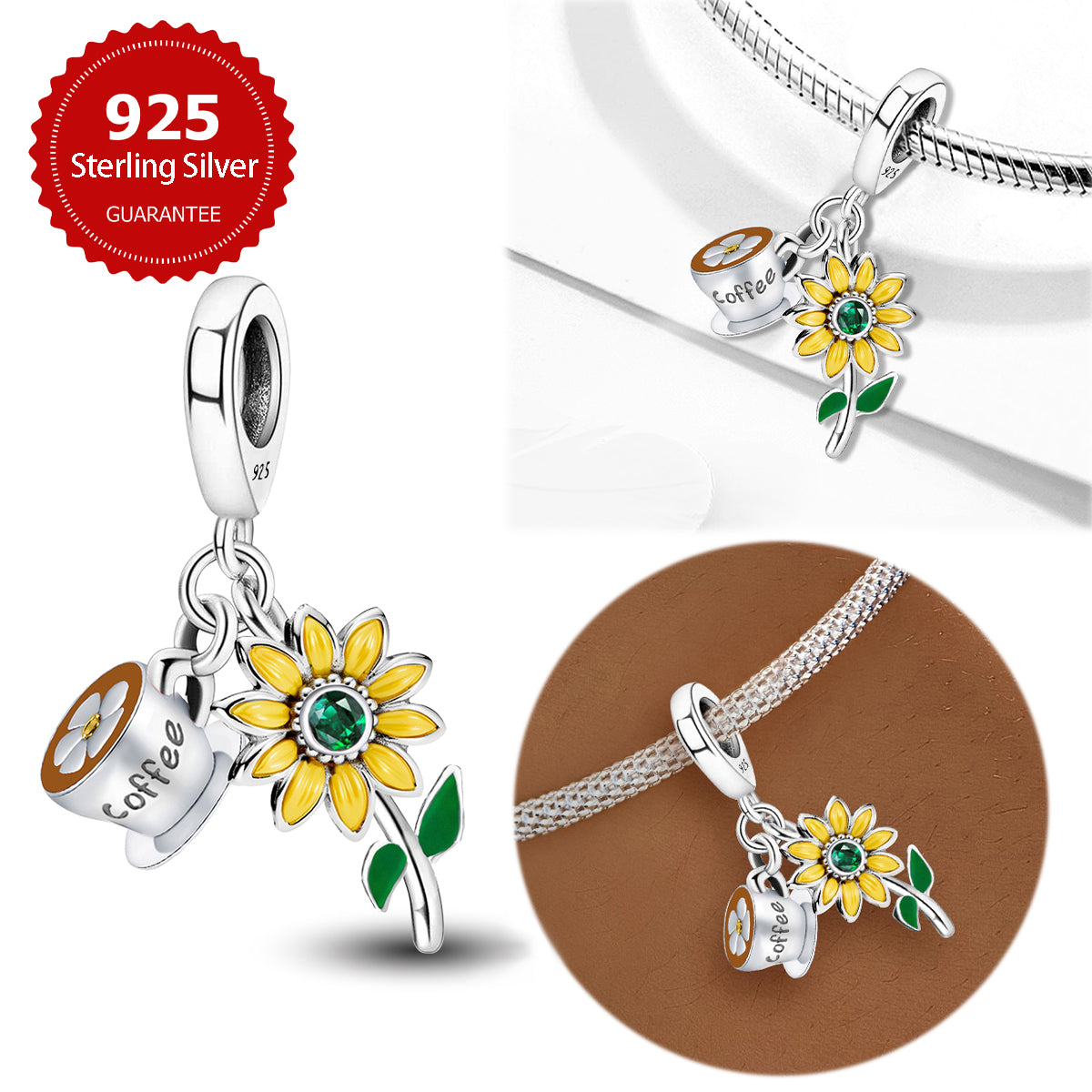 925 Sterling silver sunflower charm bead