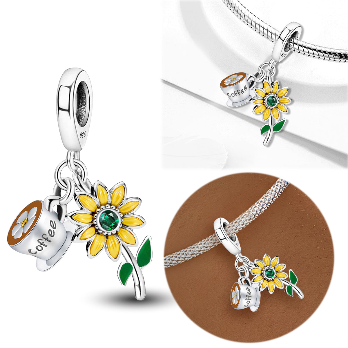 925 Sterling silver sunflower charm bead