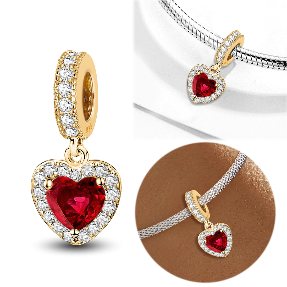 925 Sterling silver heart  charm bead