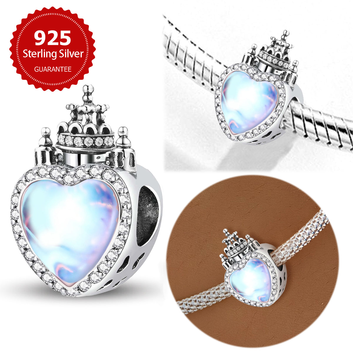 925 Sterling silver castle charm bead