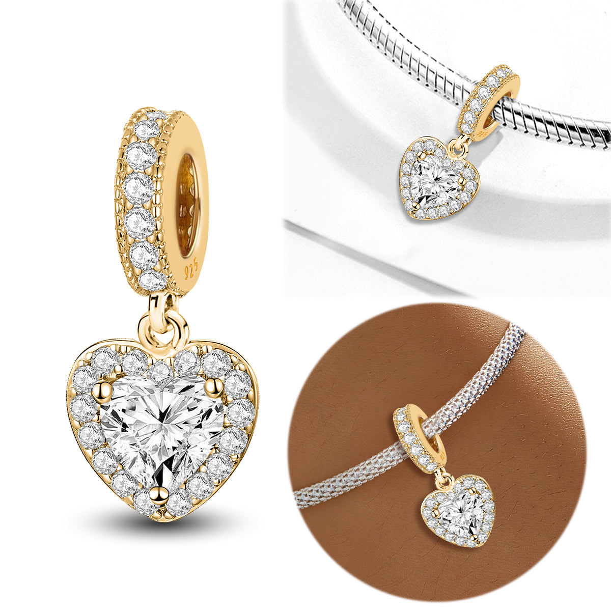 925 Sterling silver heart  charm bead