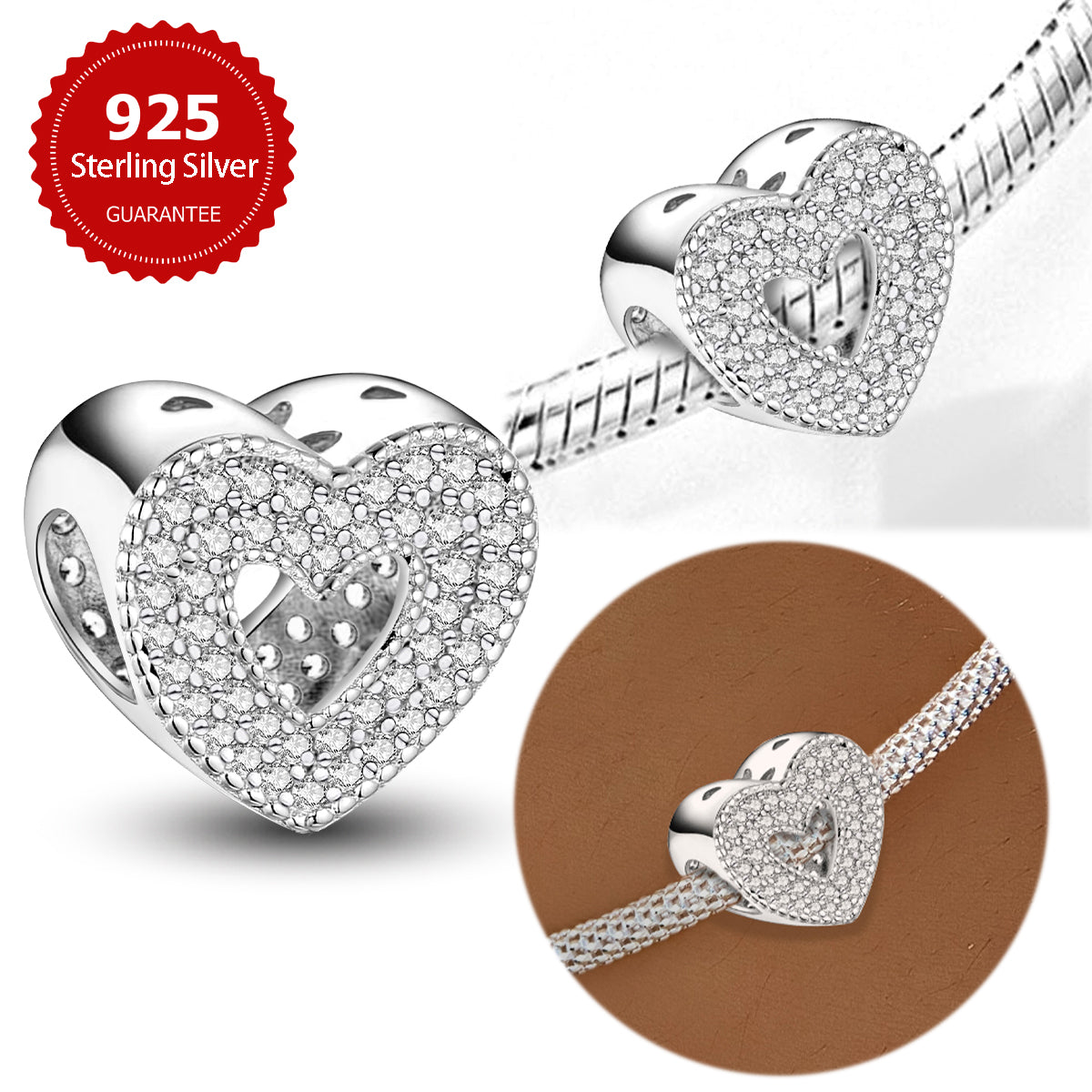925 Sterling silver heart  charm bead