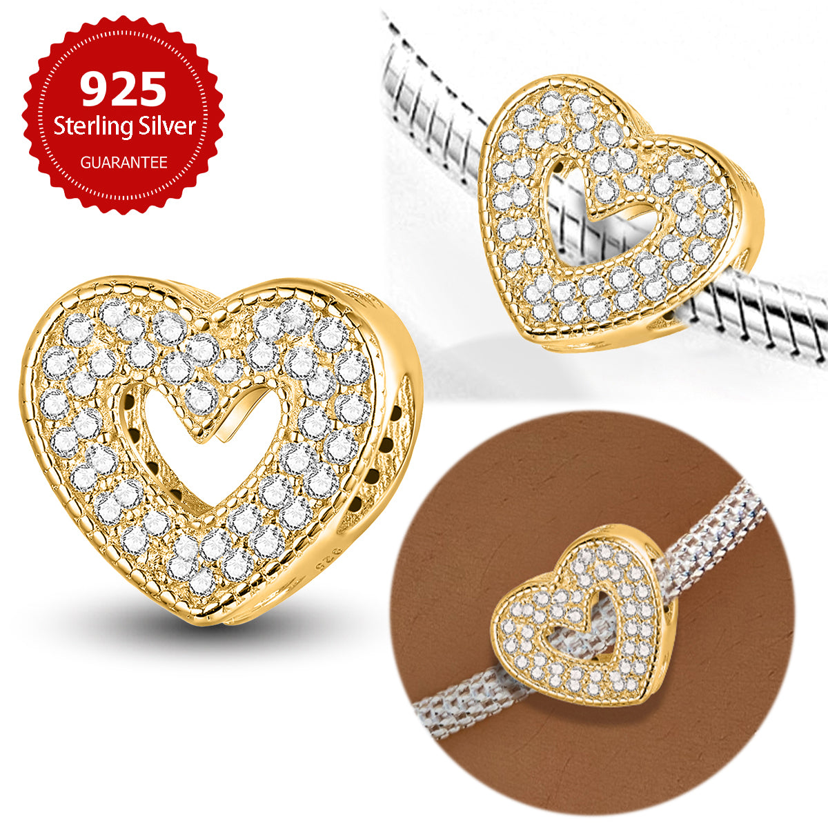 925 Sterling silver heart  charm bead