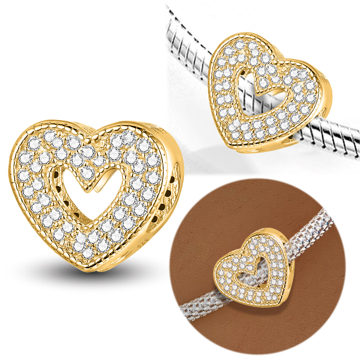 925 Sterling silver heart  charm bead