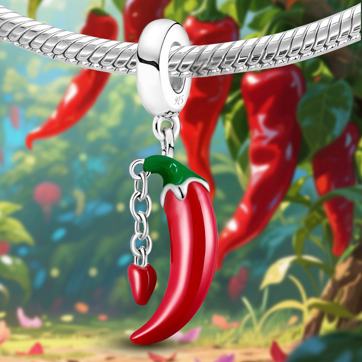 925 Sterling silver chili charm bead