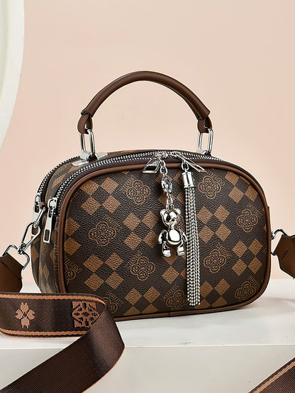Versatile Shoulder Bag for Women: Retro Crossbody with Wide Strap & Bear Charm - 9 Colours