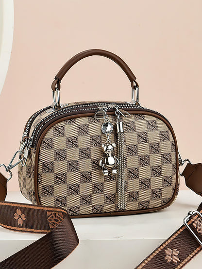 Versatile Shoulder Bag for Women: Retro Crossbody with Wide Strap & Bear Charm - 9 Colours