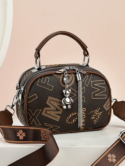 Versatile Shoulder Bag for Women: Retro Crossbody with Wide Strap & Bear Charm - 9 Colours