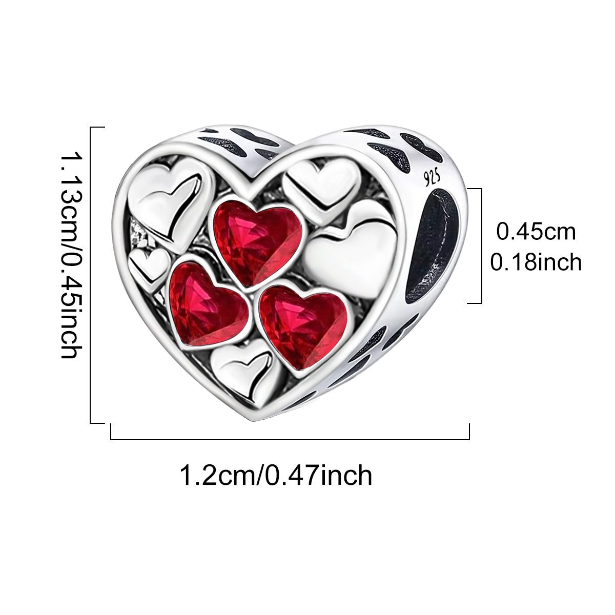 925 Sterling silver heart  charm bead