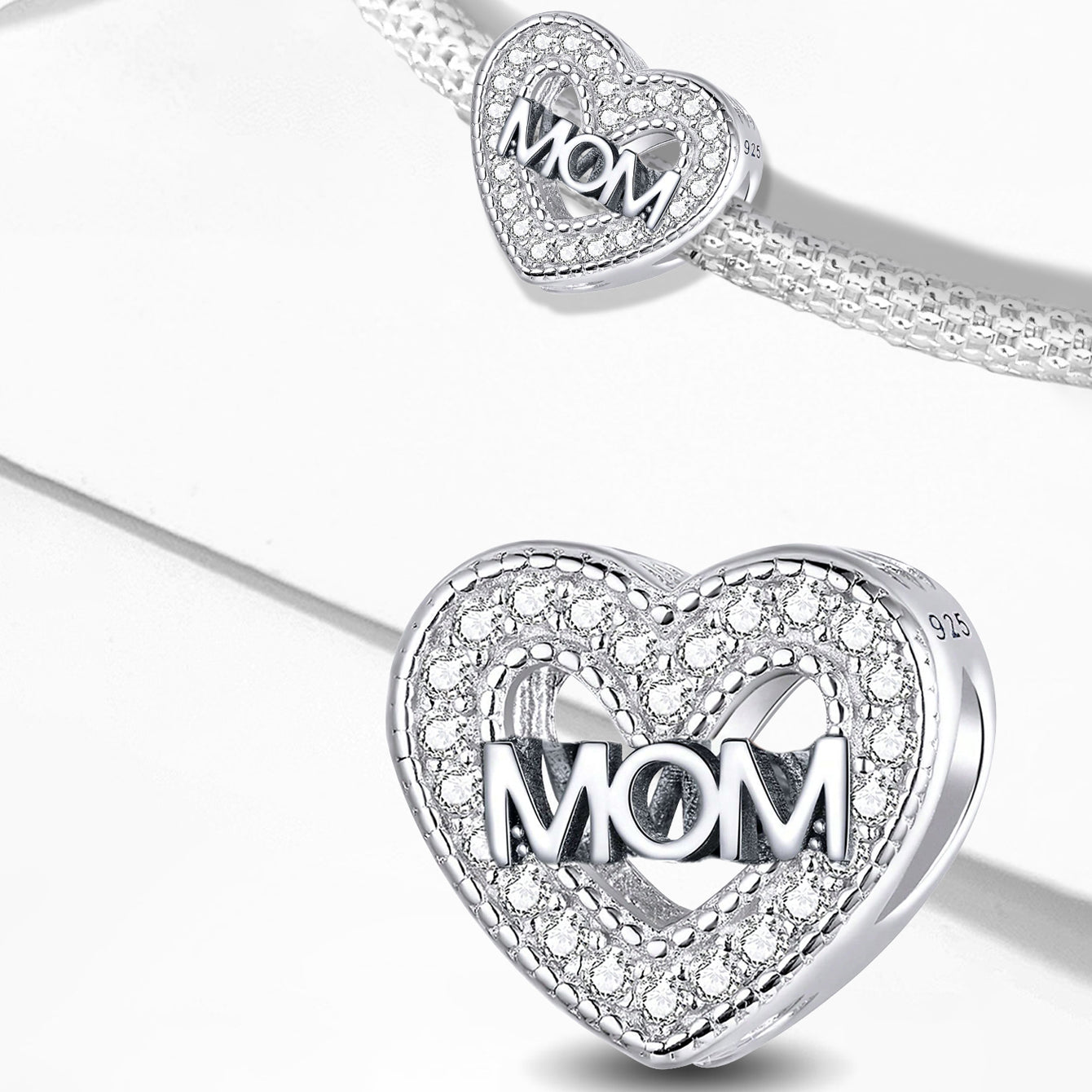 925 Sterling silver heart  charm bead