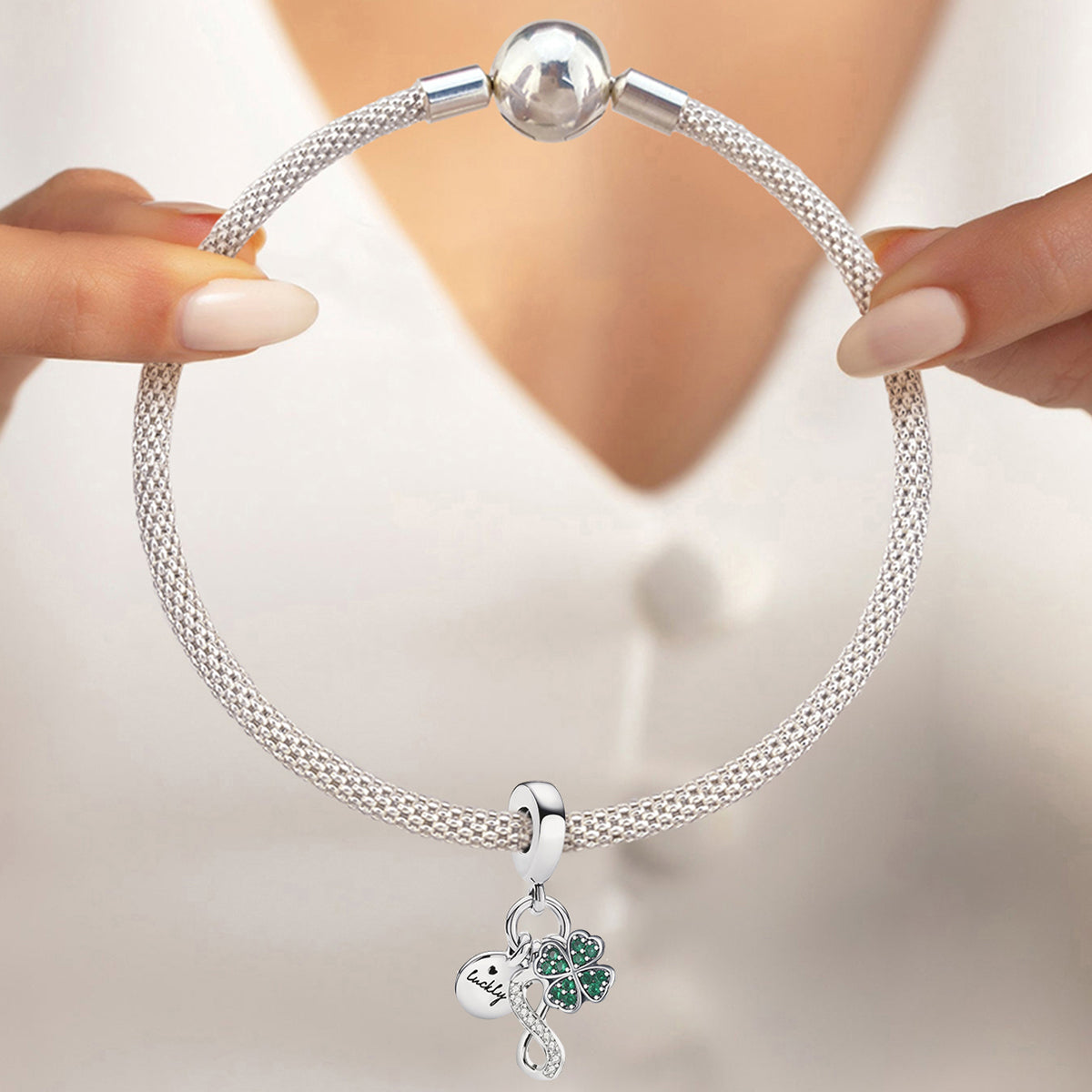 925 Sterling silver four-leaf clover charm bead