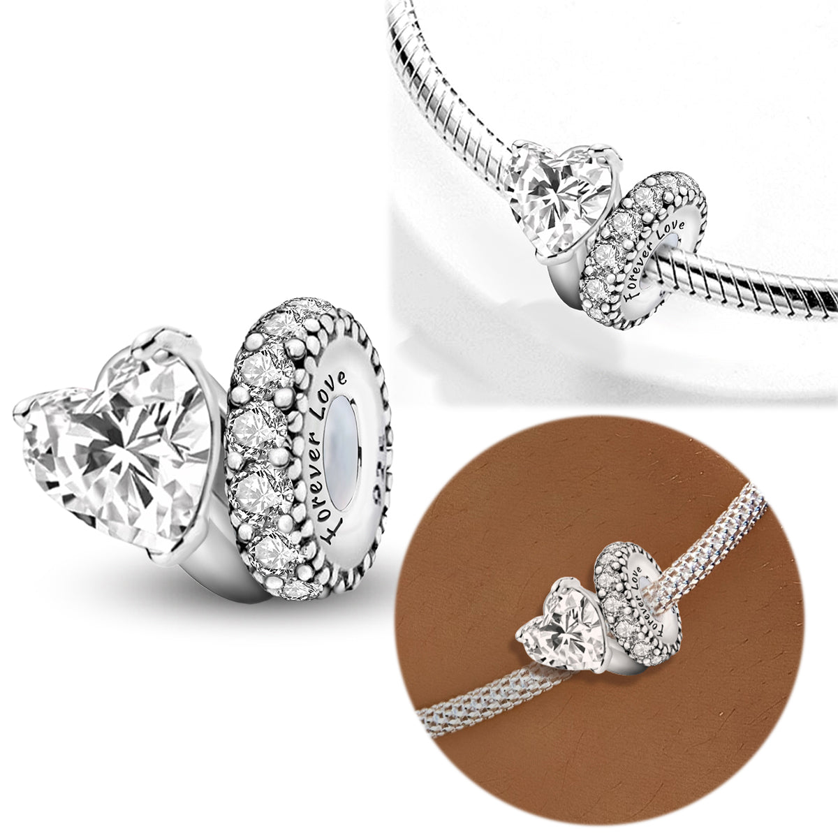 925 Sterling silver heart  charm bead