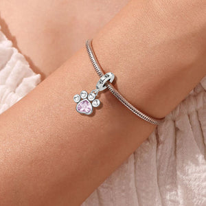 **Paw Print Charm | Black and Pink Zirconia | Cute Design**