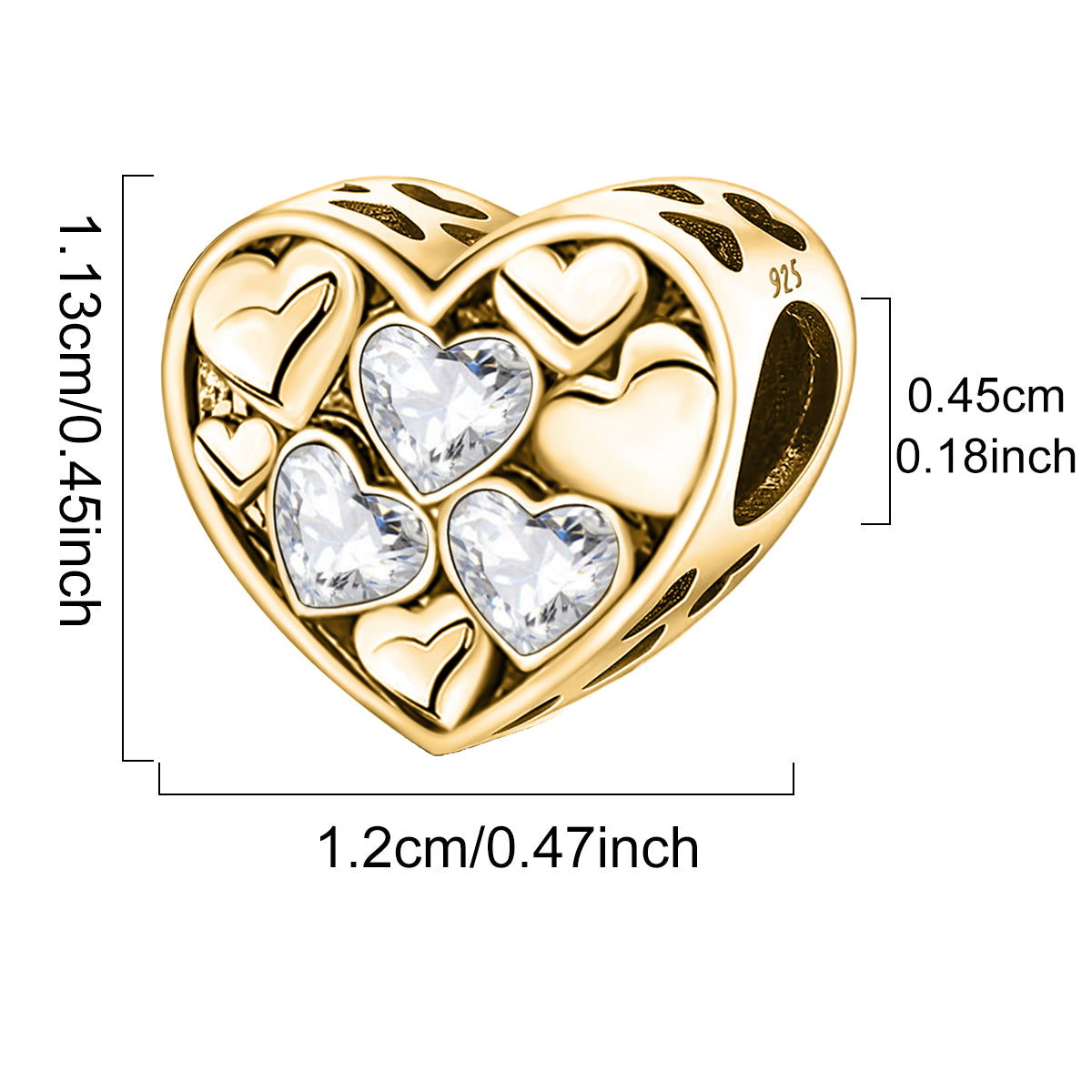 925 Sterling silver heart  charm bead