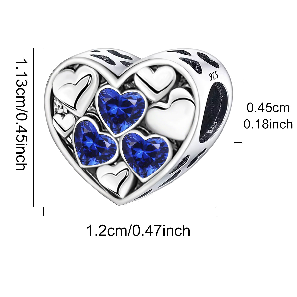 925 Sterling silver heart  charm bead