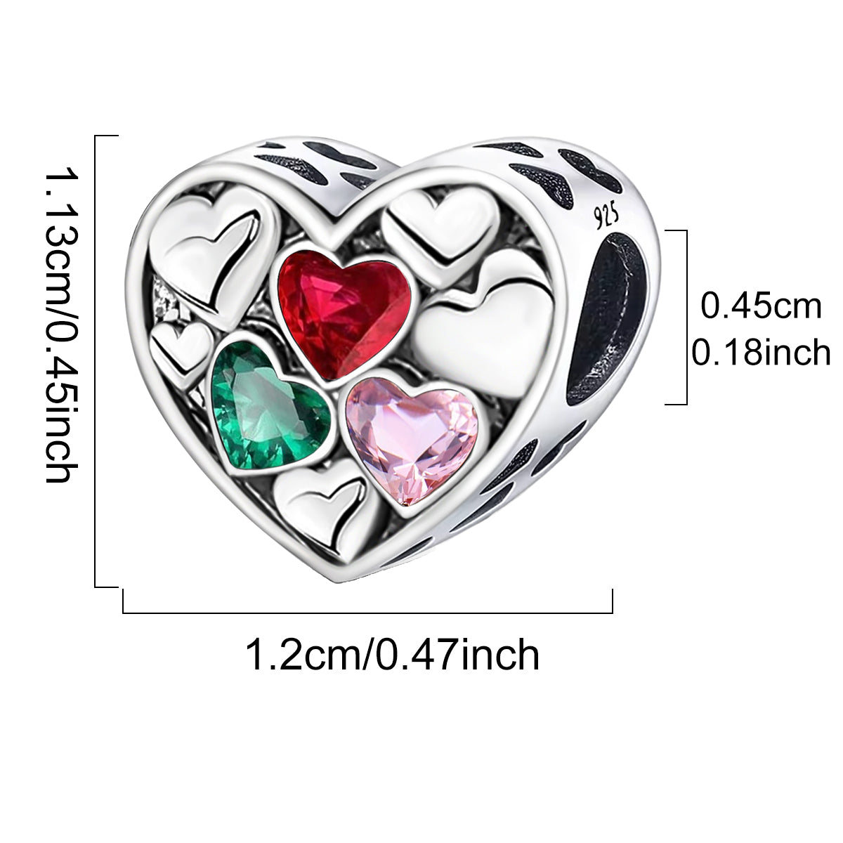 925 Sterling silver heart  charm bead