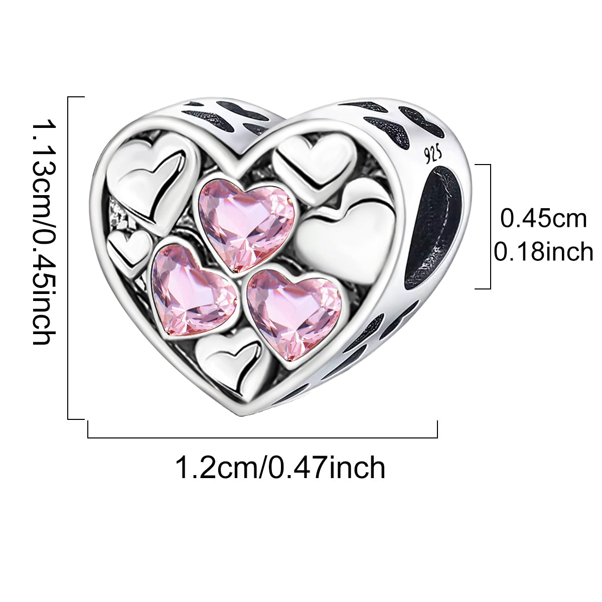 925 Sterling silver heart  charm bead