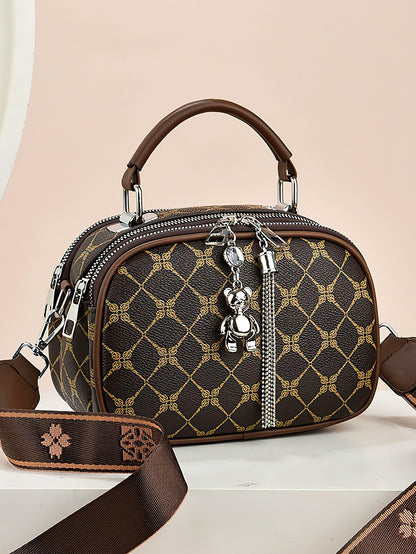 Versatile Shoulder Bag for Women: Retro Crossbody with Wide Strap & Bear Charm - 9 Colours