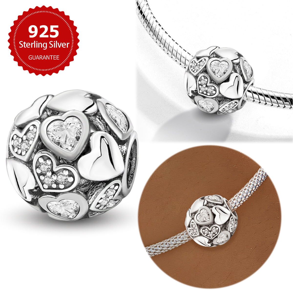 925 Sterling silver heart  charm bead