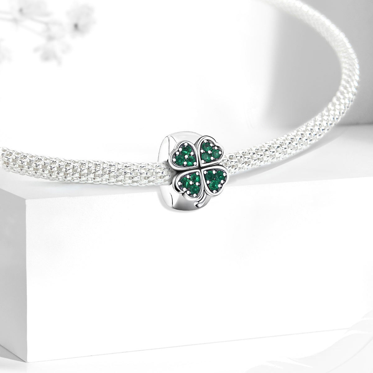 925 Sterling silver four-leaf clover charm bead