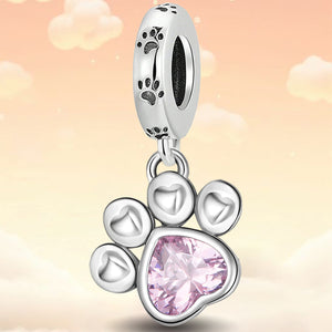 **Paw Print Charm | Black and Pink Zirconia | Cute Design**