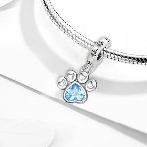**Paw Print Charm | Black and Sea Blue Zircon | Personalized Design**