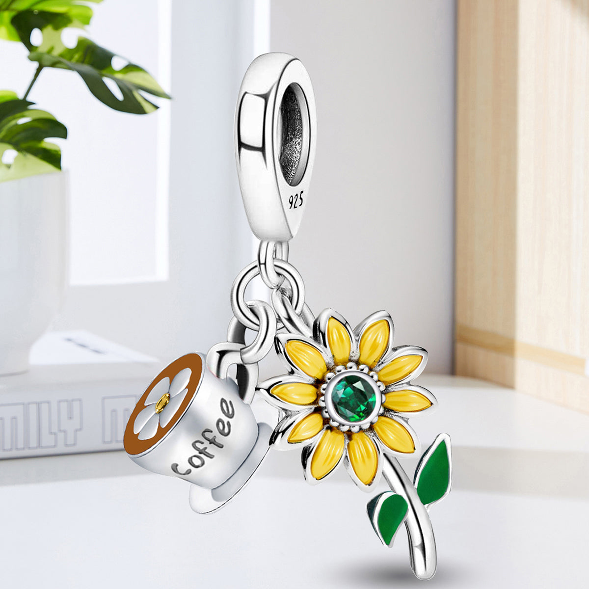 925 Sterling silver sunflower charm bead