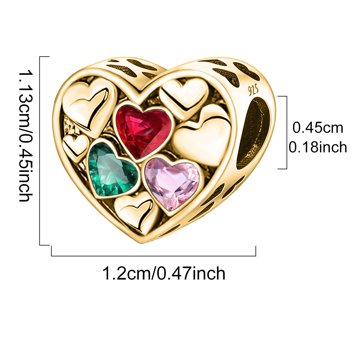 925 Sterling silver heart  charm bead