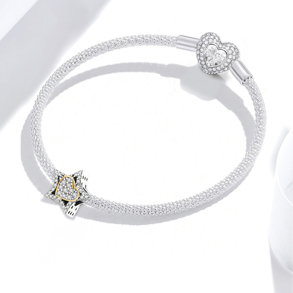 Star-Heart-Beads--Platinum-and-Gold-and-White-Zirconium