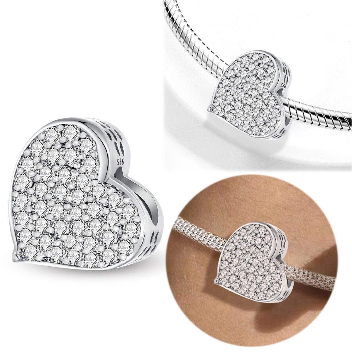 925 Sterling silver heart  charm bead