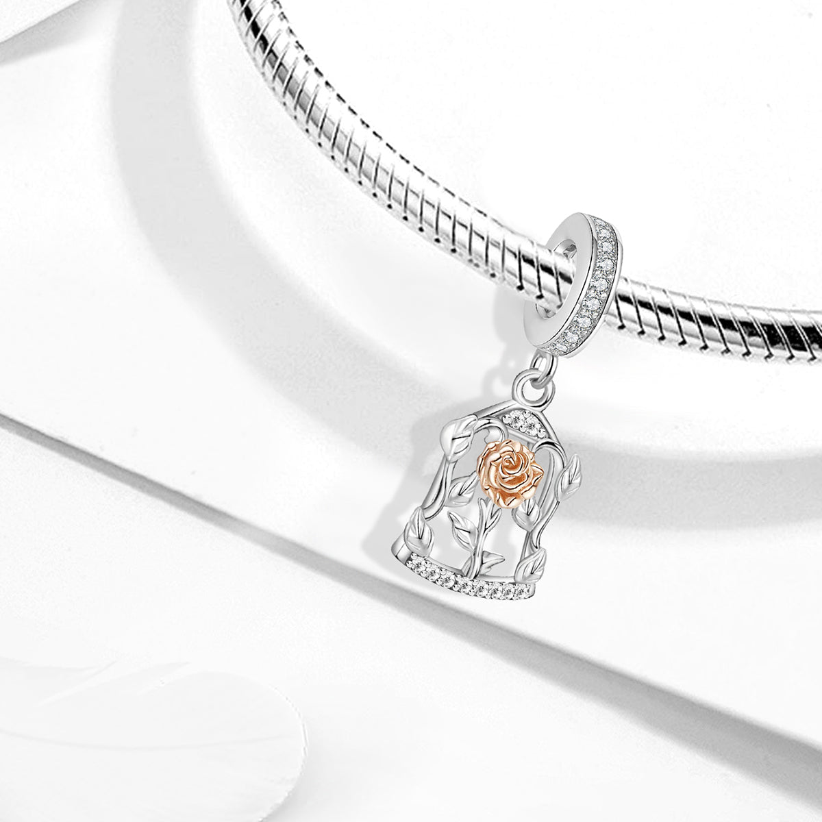 925 Sterling silver rose charm bead