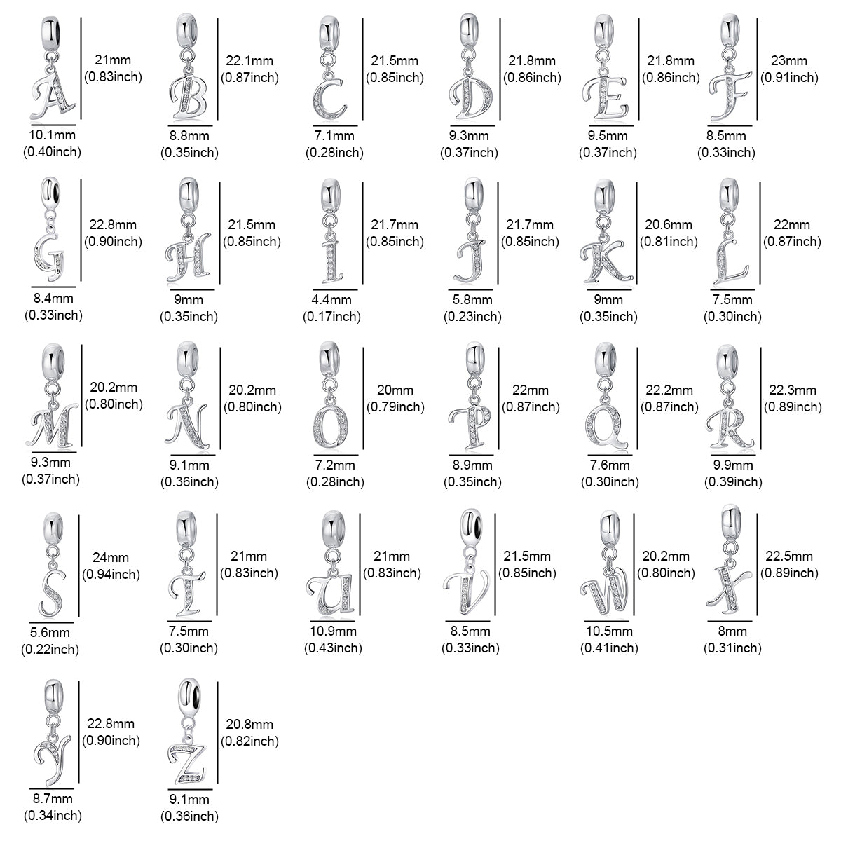 925 Sterling silver letter charm bead